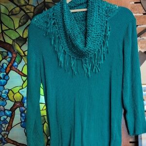 Elegant Teal Cowl Neck Sweater